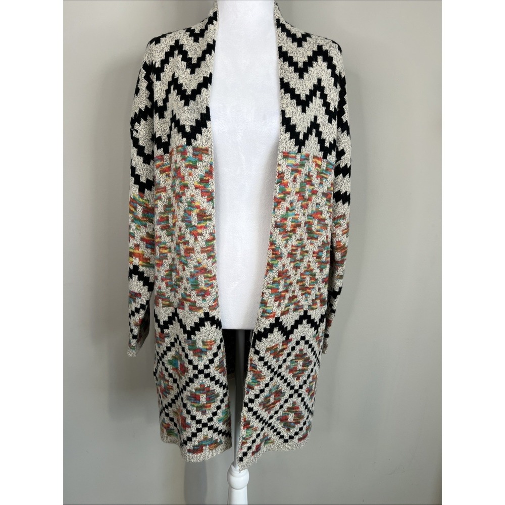 Debut Cardigan Sweater Womens Large Open Front‎ Longline Aztec Knit Boho Indie